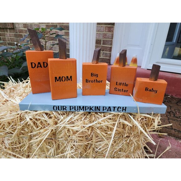 Personalized Handcrafted Wood Pumpkin Patch Family Decor Set - Picture 2 of 7